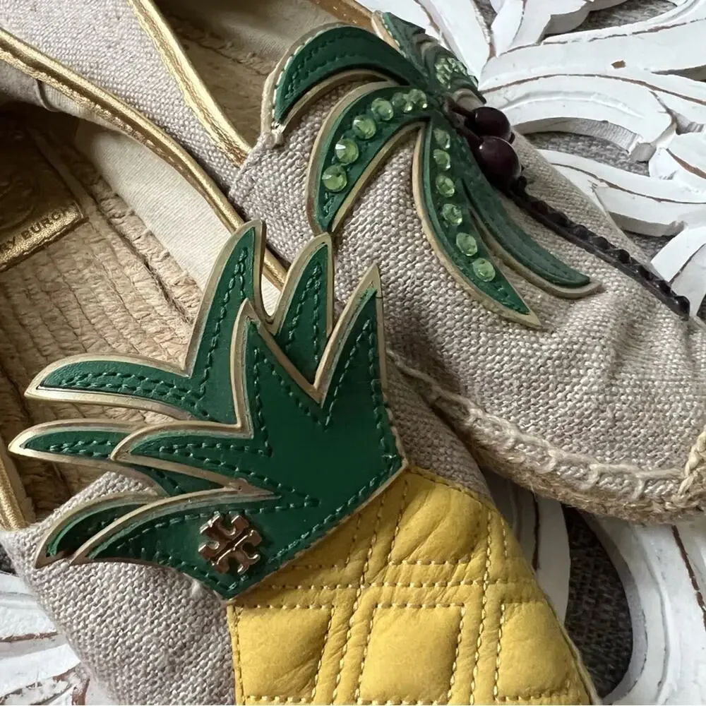 Tory Burch Pineapple Palm Tree Coconuts Slip On Shoes Woman’s 6